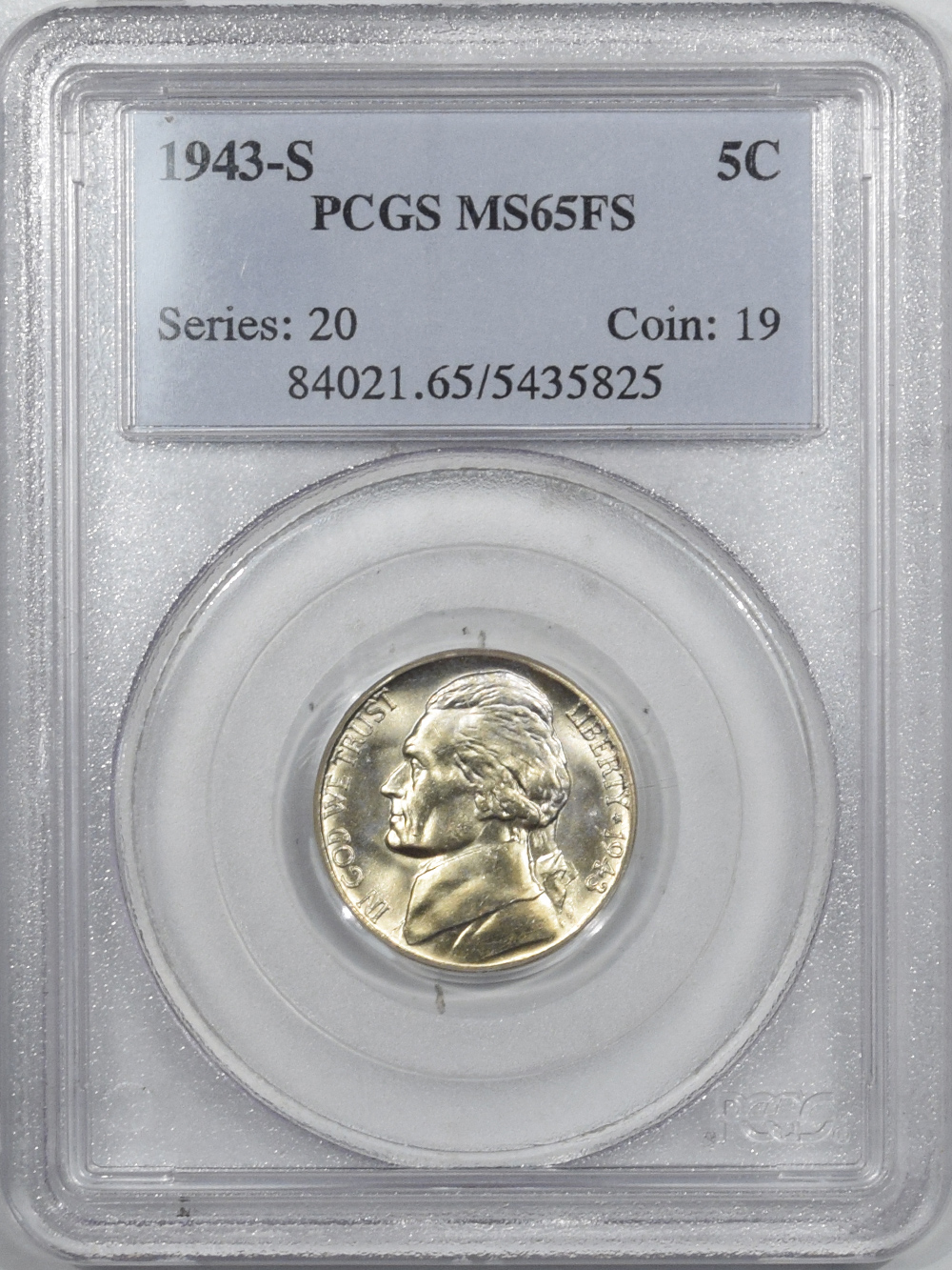 1943-S JEFFERSON NICKEL - PCGS MS-65 FS