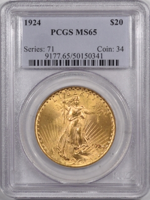 $20 1924 $20 ST GAUDENS GOLD – PCGS MS-65, GEM!