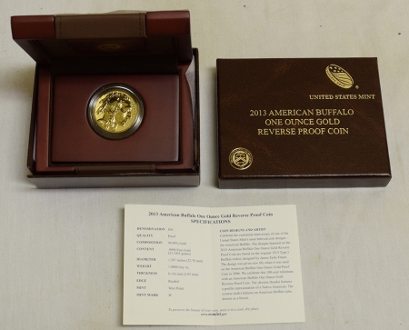 American Gold Eagles, Buffaloes, & Liberty Series 2013-W REVERSE PROOF $50 1 OZ .9999 GOLD BUFFALO, FRESH GEM W/ BOX & COA, SUPERB