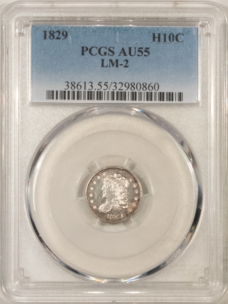 Capped Bust Half Dimes 1829 CAPPED BUST HALF DIME, LM-2 – PCGS AU-55, SEMI-PROOFLIKE!