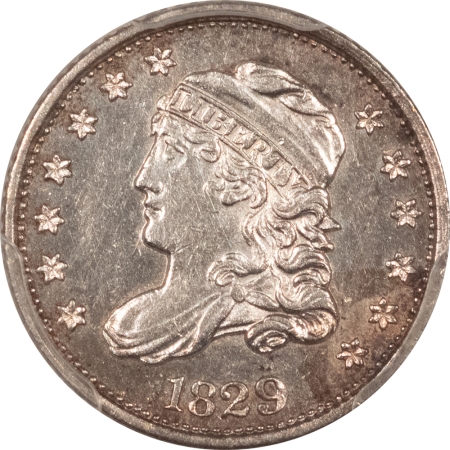 Capped Bust Half Dimes 1829 CAPPED BUST HALF DIME, LM-2 – PCGS AU-55, SEMI-PROOFLIKE!