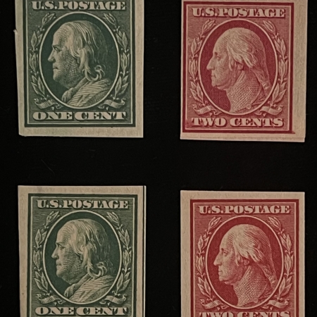Postage SCOTT #343, 344, 383 & 384; 1c-2c IMPERFS, wmk 190 & 191; MOG-HINGED; CAT $16.50