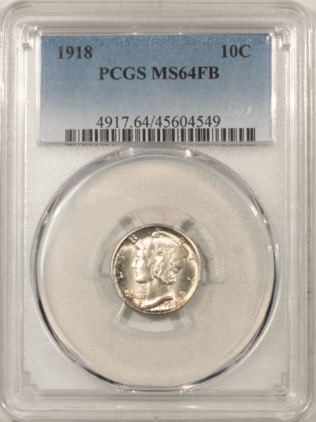 Mercury Dimes 1918 MERCURY DIME – PCGS MS-64 FB, FRESH & FLASHY! PQ & REALLY NICE!