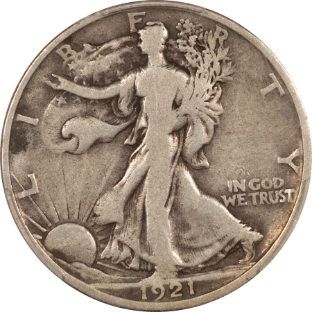 Half Dollars 1921-D WALKING LIBERTY HALF DOLLAR – PCGS VG-8, ORIGINAL KEY-DATE!