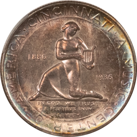 Early Commems 1936-S CINCINNATI COMMEMORATIVE HALF DOLLAR – PCGS MS-64, PQ W/ LOVELY COLOR!