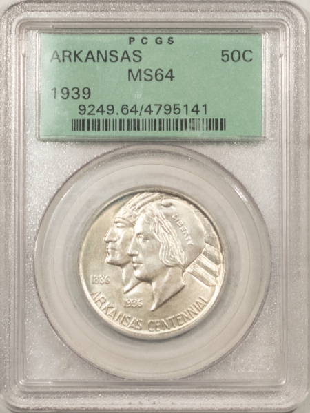 Early Commems 1939 AKANSAS COMMEMORATIVE HALF DOLLAR – PCGS MS-64, PQ! OGH! LOW MINTAGE!