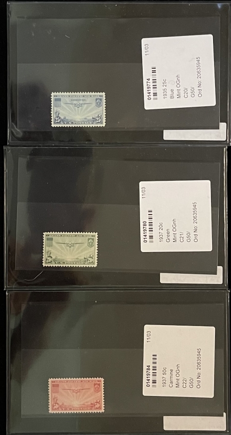 Air Post Stamps SCOTT #C-20, 21 & 22; PSE GRADED TRIO (95, 95 & 90) ALL MOG-NH; TOTAL SMQ = $160