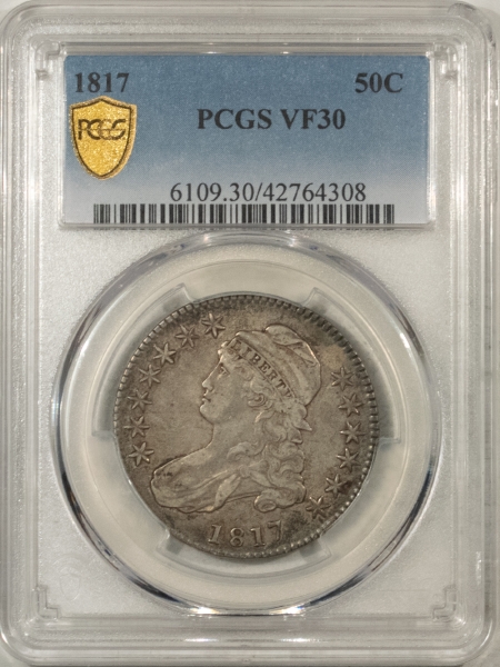 Early Halves 1817 CAPPED BUST HALF DOLLAR, PCGS VF-30; PERFECT & WHOLESOME ORIGINAL EXAMPLE!