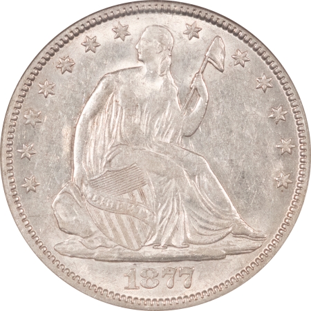 Liberty Seated Halves 1877 SEATED LIBERTY HALF DOLLAR – NGC AU-55, WHITE & VERY CLOSE TO UNCIRCULATED!