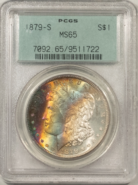 Morgan Dollars 1879-S MORGAN DOLLAR – PCGS MS-65, GORGEOUS COLOR, PQ! OLD GREEN HOLDER!