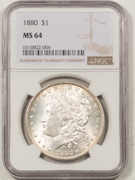 Morgan Dollars 1880 MORGAN DOLLAR – NGC MS-64, BLAST WHITE!