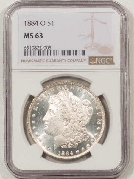 Morgan Dollars 1884-O MORGAN DOLLAR – NGC MS-63, LOOKS PL & FROSTY, PREMIUM QUALITY!