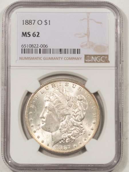 Morgan Dollars 1887-O MORGAN DOLLAR – NGC MS-62, BLAST WHITE