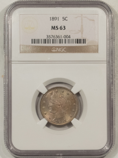 Liberty Nickels 1891 LIBERTY NICKEL – NGC MS-63, CHOICE!