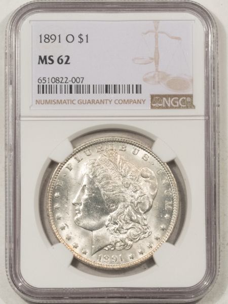 Morgan Dollars 1891-O MORGAN DOLLAR – NGC MS-62, BLAST WHITE & FLASHY!