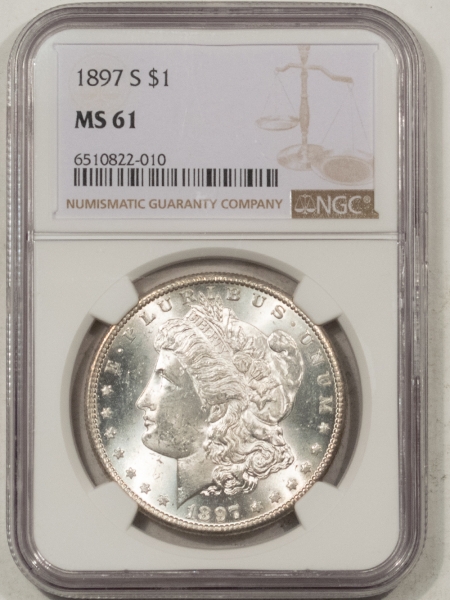 Morgan Dollars 1897-S MORGAN DOLLAR – NGC MS-61, BLAST WHITE & WELL STRUCK!