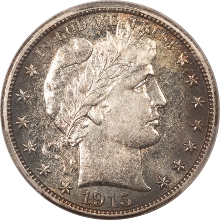 Barber Halves 1915-S BARBER HALF DOLLAR – PCGS AU-55, REALLY PRETTY!