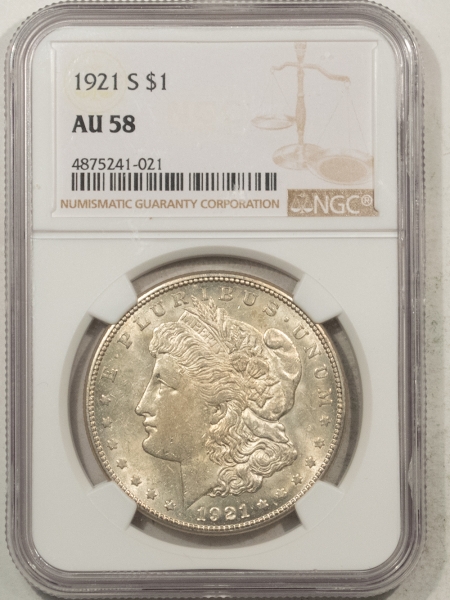 Morgan Dollars 1921-S MORGAN DOLLAR – NGC AU-58