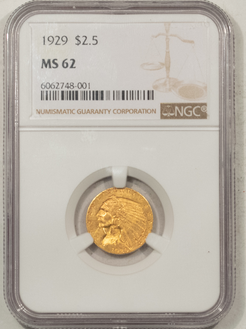 1929 $2.50 INDIAN HEAD GOLD - NGC MS-62, FLASHY - The Reeded Edge, Inc