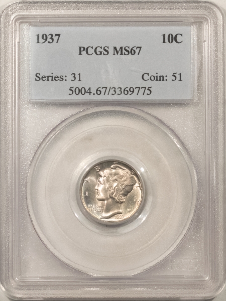 Mercury Dimes 1937 MERCURY DIME – PCGS MS-67, LOOKS FB! PREMIUM QUALITY!