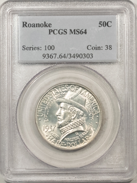 New Certified Coins 1937 ROANOKE COMMEMORATIVE HALF DOLLAR – PCGS MS-64, WHITE! LOOKS GEM!