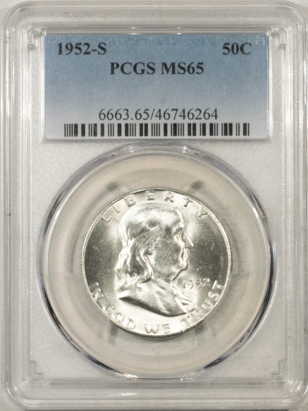 Franklin Halves 1952-S FRANKLIN HALF DOLLAR – PCGS MS-65, BLAST WHITE