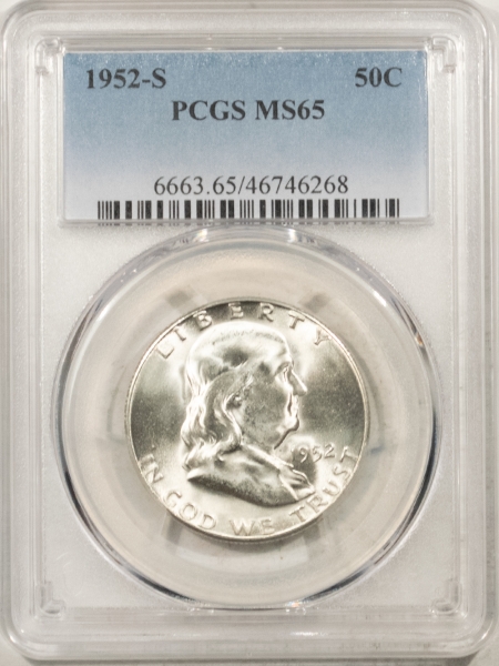 Franklin Halves 1952-S FRANKLIN HALF DOLLAR – PCGS MS-65, BLAST WHITE GEM!