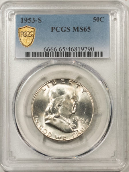 Franklin Halves 1953-S FRANKLIN HALF DOLLAR – PCGS MS-65, PQ GEM & WELL STRUCK