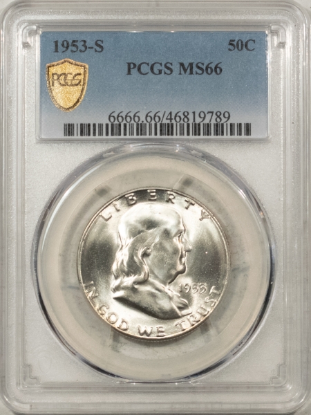 Franklin Halves 1953-S FRANKLIN HALF DOLLAR – PCGS MS-66 BLAZING LUSTROUS!