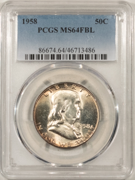 Franklin Halves 1958 FRANKLIN HALF DOLLAR – PCGS MS-64 FBL, FRESH & FLASHY!