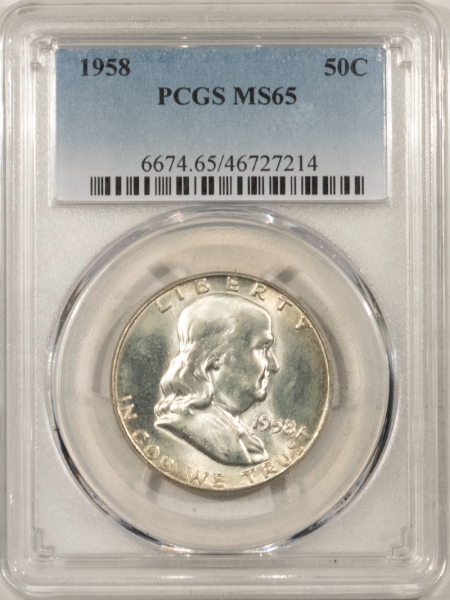 Franklin Halves 1958 FRANKLIN HALF DOLLAR – PCGS MS-65, FRESH WHITE GEM!