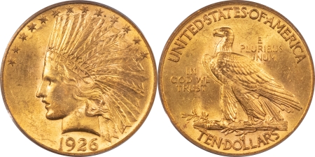 $10 1926 & 1932 $10 INDIAN GOLD EAGLES – PCGS MS-63, RIVE D’OR COLLECTION, BOX & COA