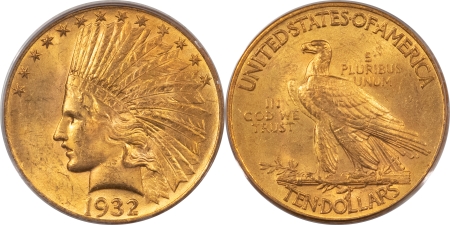 $10 1926 & 1932 $10 INDIAN GOLD EAGLES – PCGS MS-63, RIVE D’OR COLLECTION, BOX & COA