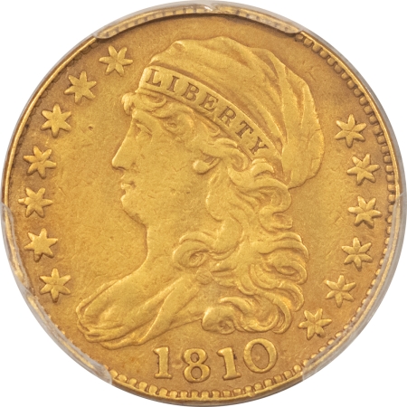 $5 1810 $5 CAPPED BUST LEFT GOLD, LARGE DATE, LARGE 5 – PCGS VF DETAIL EX JEWELRY