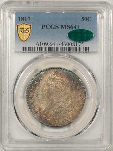 CAC Approved Coins 1817 CAPPED BUST HALF DOLLAR – PCGS MS-64+ CAC APPROVED, BEAUTIFUL TONING! PQ!