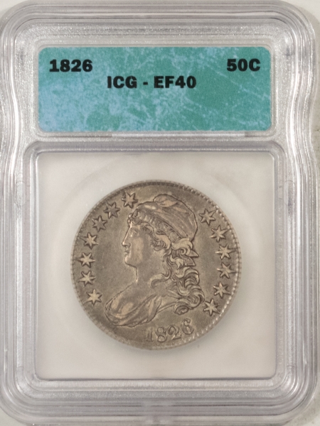 Early Halves 1826 CAPPED BUST HALF DOLLAR, ICG XF-40, WITH A PLEASING LOOK!