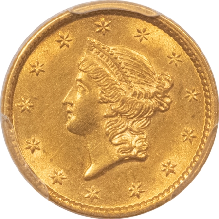 $1 1853 $1 GOLD DOLLAR, TYPE 1 – PCGS AU-58, FRESH & FLASHY!