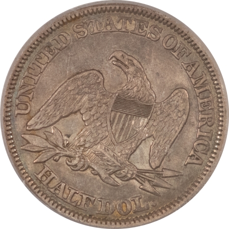 Half Dollars 1857 LIBERTY SEATED HALF DOLLAR, ICG AU-50 DETAILS, CLEANED