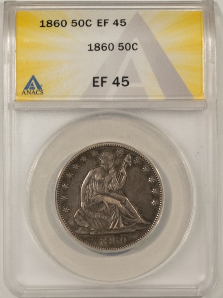 Liberty Seated Halves 1860 LIBERTY SEATED HALF DOLLAR – ANACS EF-45, NICE & ORIGINAL!