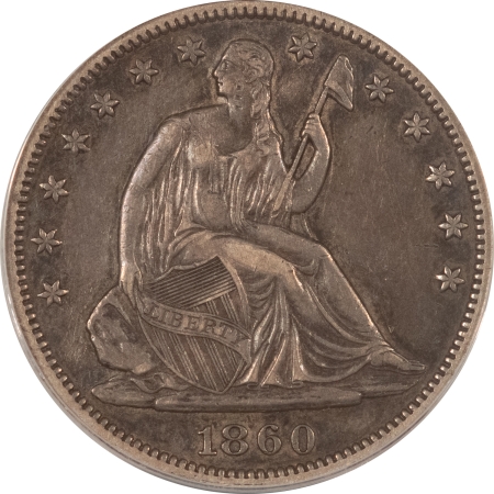 Liberty Seated Halves 1860 LIBERTY SEATED HALF DOLLAR – ANACS EF-45, NICE & ORIGINAL!