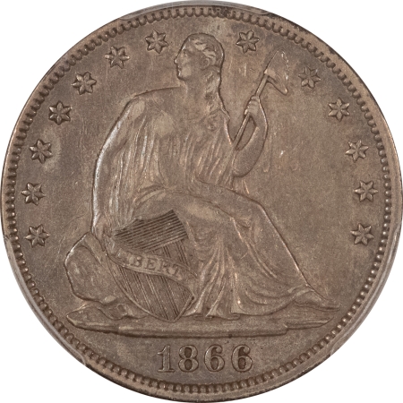 Liberty Seated Halves 1866 LIBERTY SEATED HALF DOLLAR, MOTTO – PCGS XF-45, ORIGINAL, PLEASING!