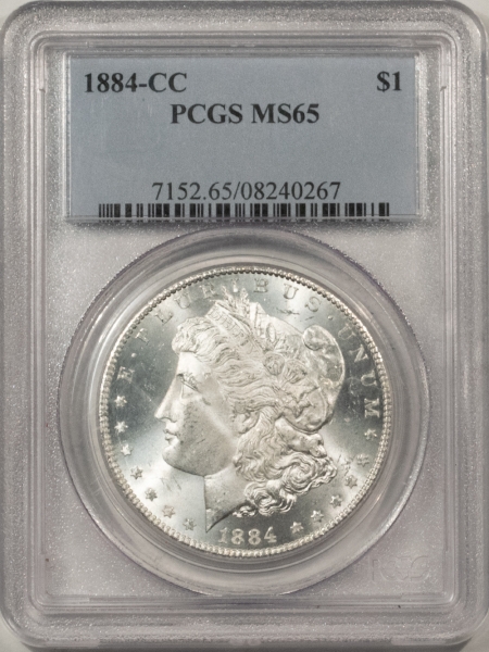 Dollars 1884-CC MORGAN DOLLAR – PCGS MS-65, BLAST WHITE GEM, CARSON CITY!