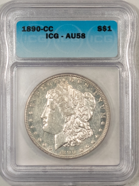 Dollars 1890-CC MORGAN DOLLAR, ICG AU-58, WELL STRUCK & APPEARS PROOFLIKE-NICE!