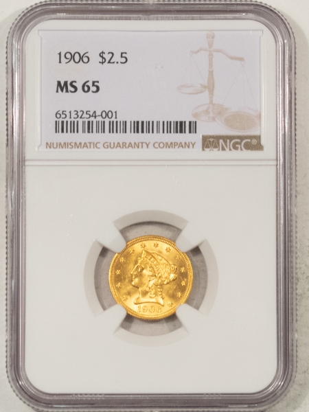 $2.50 1906 $2.50 LIBERTY GOLD – NGC MS-65, LUSTROUS GEM!