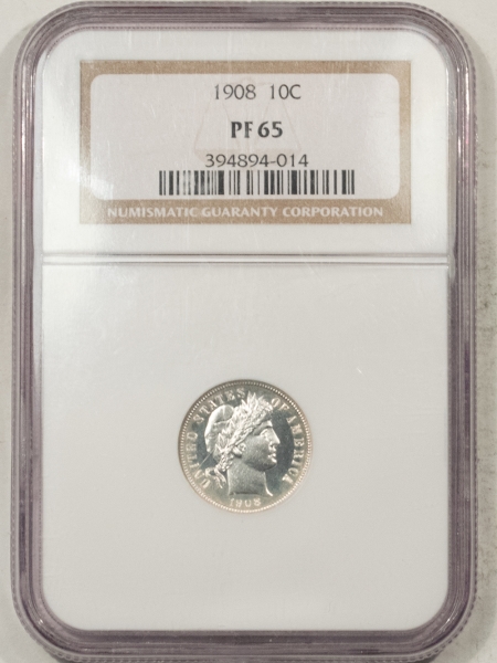 Barber Dimes 1908 PROOF BARBER DIME – NGC PF-65, BLAZING WHITE, LOOKS CAMEO!