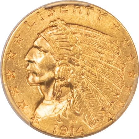 $2.50 1914-D $2.50 INDIAN HEAD GOLD – PCGS MS-62, LUSTROUS, BETTER DATE!