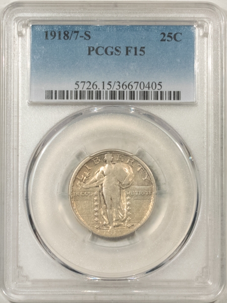 Standing Liberty Quarters 1918/7-S STANDING LIBERTY QUARTER – PCGS F-15, STRONG OVERDATE! KEY-DATE!