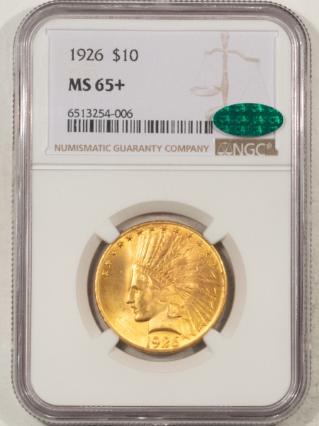 $10 1926 $10 INDIAN HEAD GOLD – NGC MS-65+ CAC, FRESH PQ GEM! GREAT COLOR!