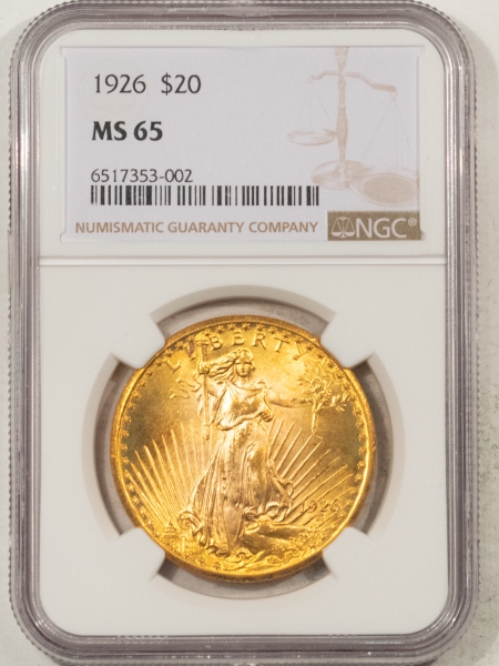 $20 1926 $20 ST GAUDENS GOLD – NGC MS-65, BLAZING LUSTROUS GEM! PRETTY!