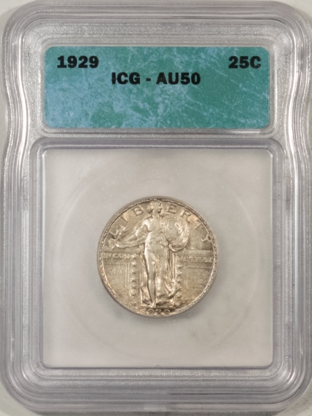 New Certified Coins 1929 STANDING LIBERTY QUARTER, ICG AU-50, ORIGINAL & PLEASING!